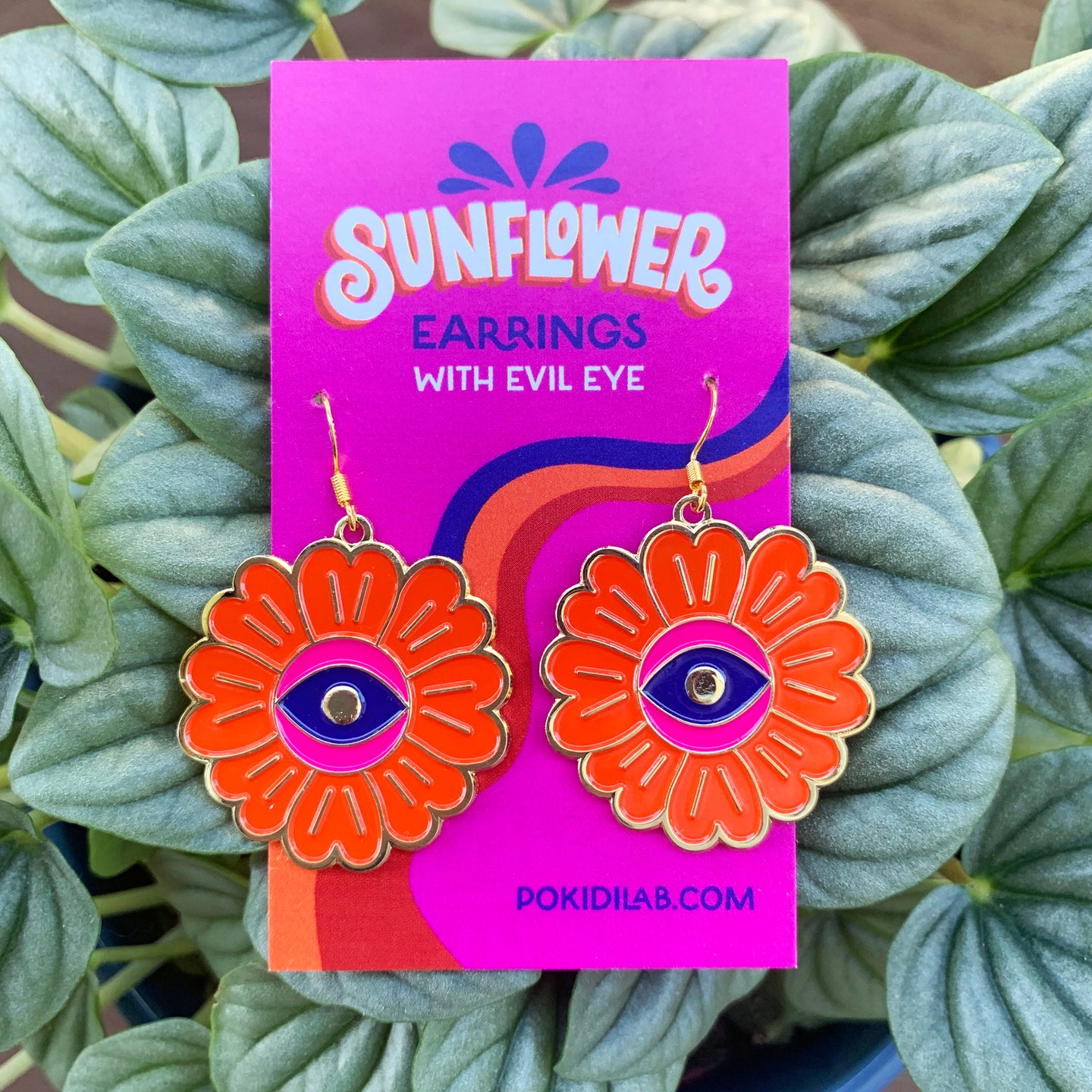 Mexican Sunflower Earrings with Evil Eye